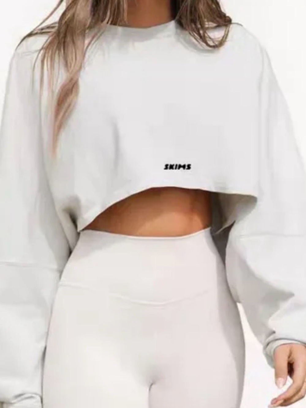 SKIMS Cream Cropped Long-Sleeve Top